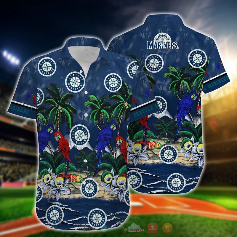 MLB Seattle Mariners Parrot Hawaiian Shirt, Short 2 MLB Seattle Mariners Parrot Hawaiian Shirt Short 1