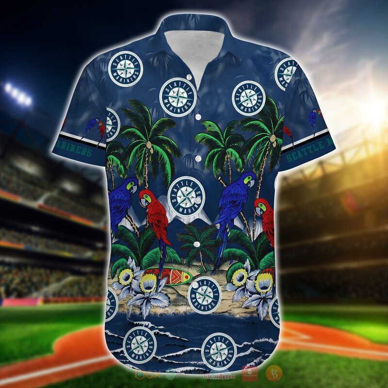 MLB Seattle Mariners Parrot Hawaiian Shirt, Short 4 MLB Seattle Mariners Parrot Hawaiian Shirt Short 1 2 3