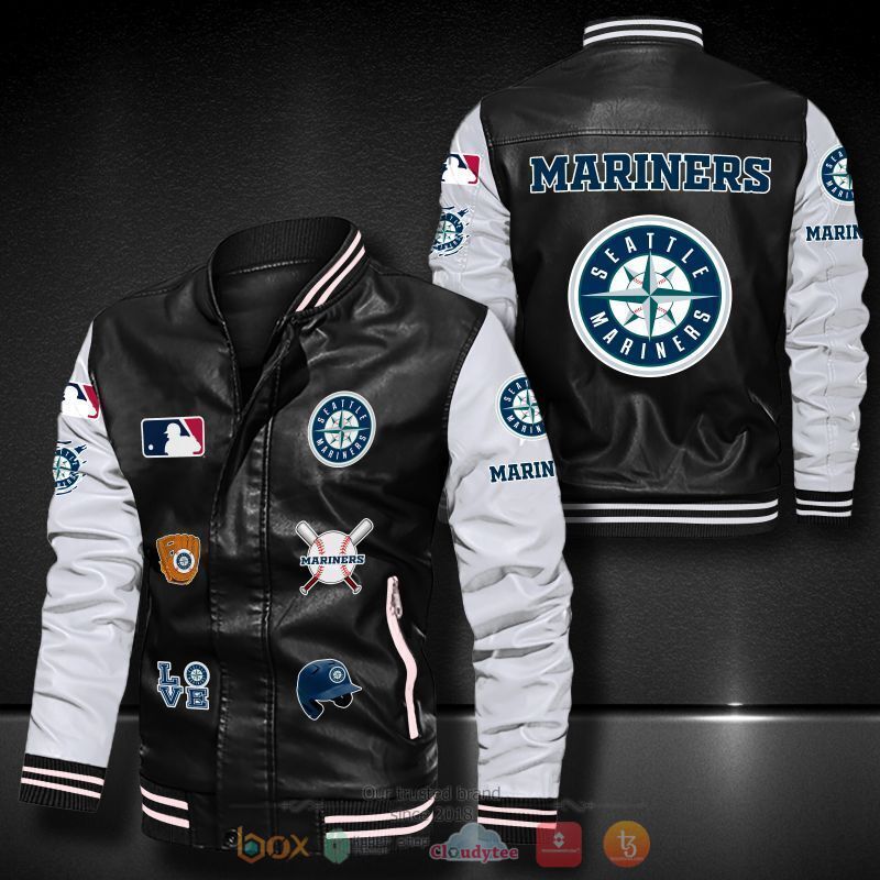 MLB Seattle Mariners logo team Bomber leather jacket