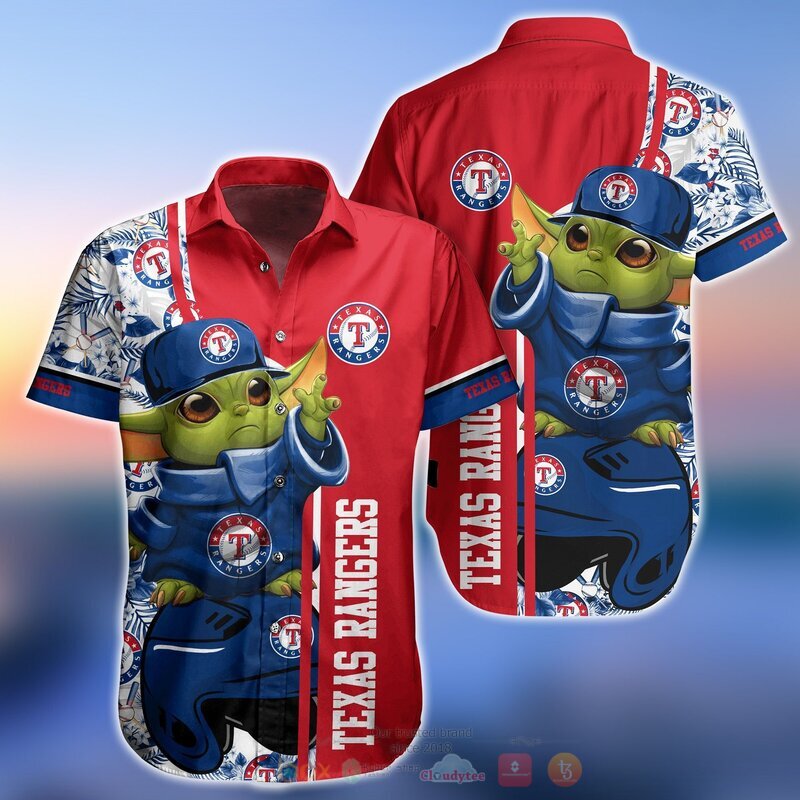 MLB Texas Rangers Baby Yoda Hawaiian Shirt, Short 2 MLB Texas Rangers Baby Yoda Hawaiian Shirt Short 1