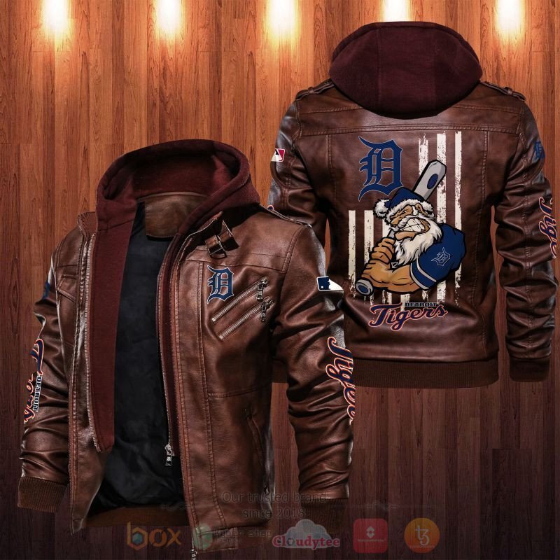 BEST Major League Baseball Detroit Tigers Santa 2D Leather PU Jacket 2 Major League Baseball Detroit Tigers Santa Leather Jacket 1