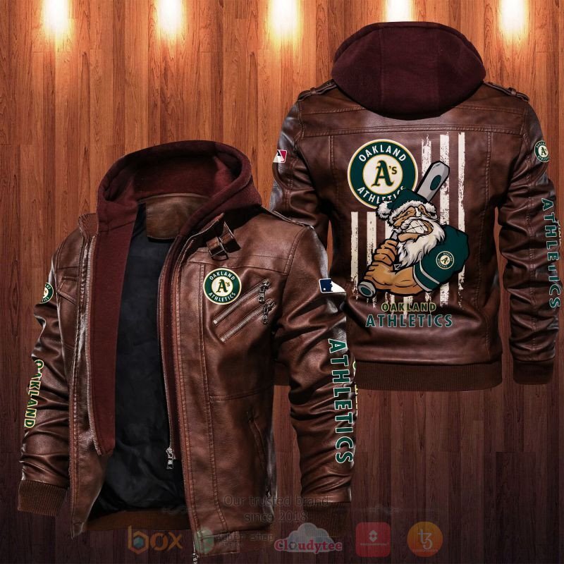 BEST Major League Baseball Oakland Athletics Santa 2D Leather PU Jacket 2 Major League Baseball Oakland Athletics Santa Leather Jacket 1