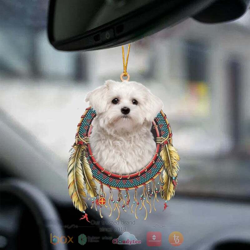 Maltese In Dreamcatcher Car Ornament