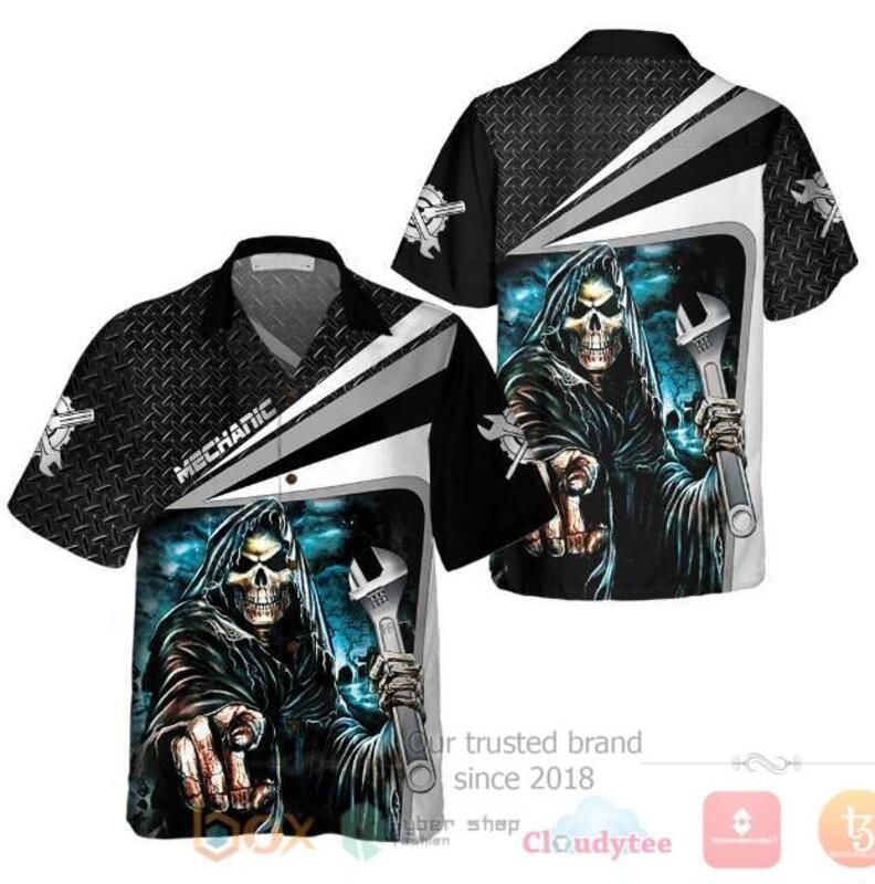 Mechanic Grim Reaper Death Skull Hawaiian Shirt