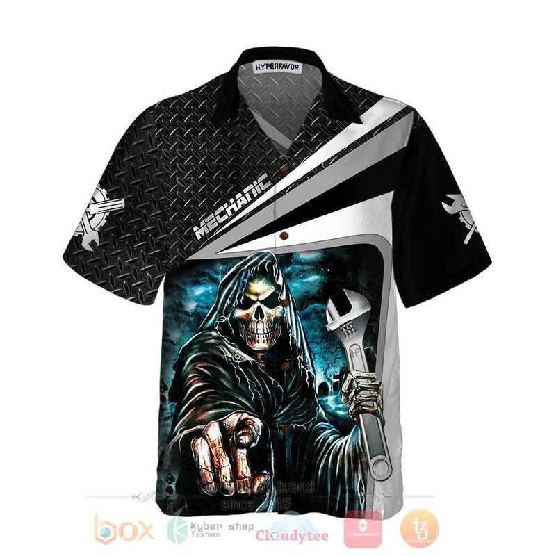 BEST Mechanic Grim Reaper Death Skull 3D All Over Printed Hawaiian Shirt 2 Mechanic Grim Reaper Death Skull Hawaiian Shirt 1