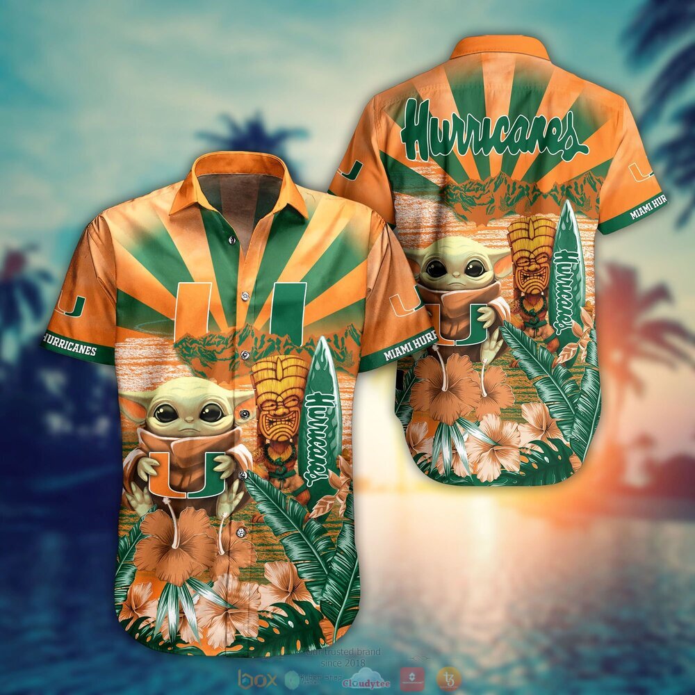 Miami Hurricanes Baby Yoda NCAA Hawaiian Shirt, Shorts 9 Miami Hurricanes NCAA Baby Yoda Hawaiian Shirt Shorts
