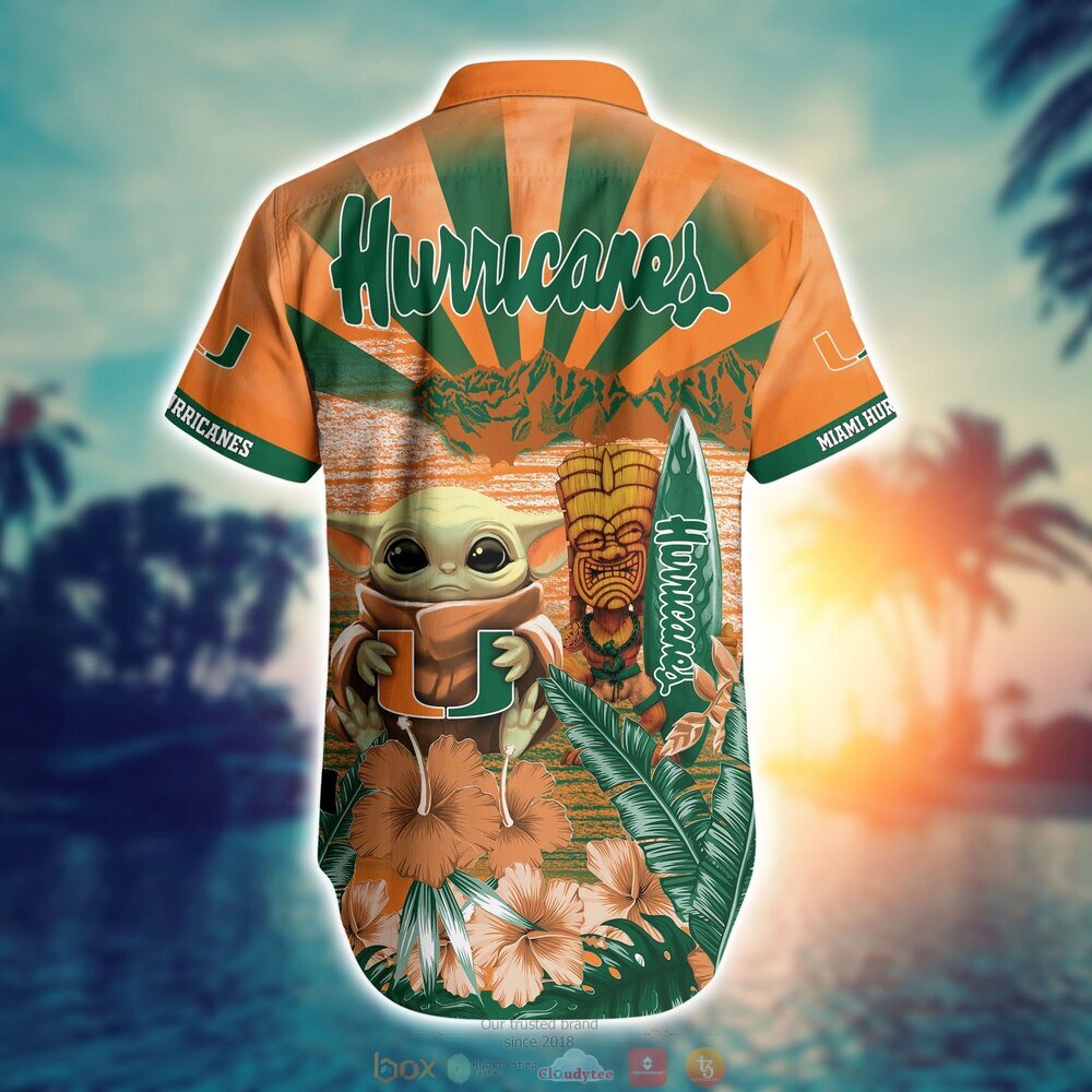Miami Hurricanes Baby Yoda NCAA Hawaiian Shirt, Shorts 3 Miami Hurricanes NCAA Baby Yoda Hawaiian Shirt Shorts 1 2