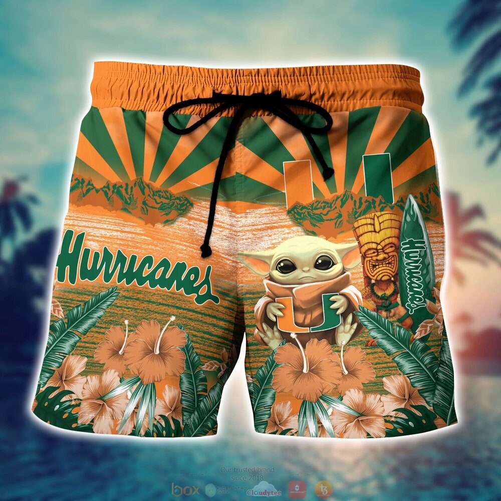 Miami Hurricanes Baby Yoda NCAA Hawaiian Shirt, Shorts 4 Miami Hurricanes NCAA Baby Yoda Hawaiian Shirt Shorts 1 2 3