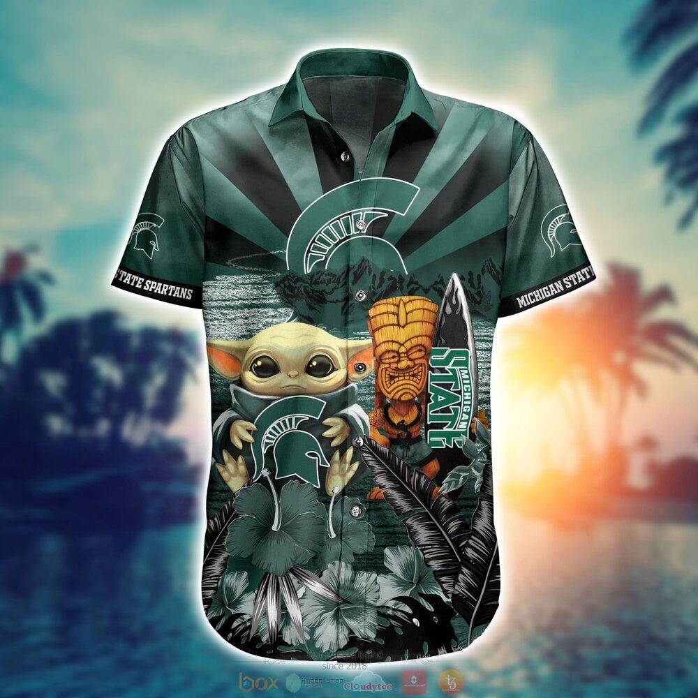 Michigan State Spartans Baby Yoda NCAA Hawaiian Shirt, Shorts 2 Michigan State Spartans NCAA Baby Yoda Hawaiian Shirt Shorts 1