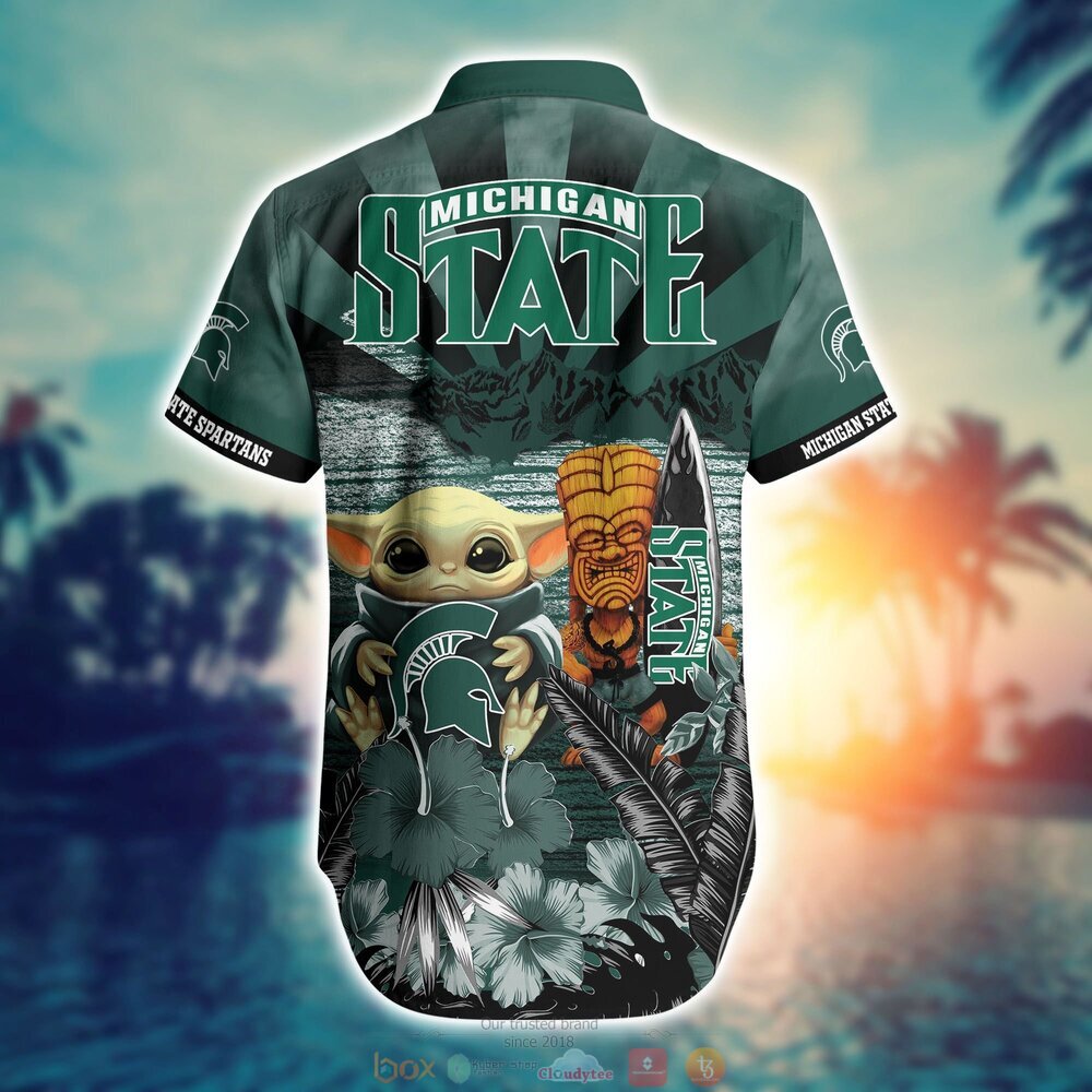 Michigan State Spartans Baby Yoda NCAA Hawaiian Shirt, Shorts 3 Michigan State Spartans NCAA Baby Yoda Hawaiian Shirt Shorts 1 2