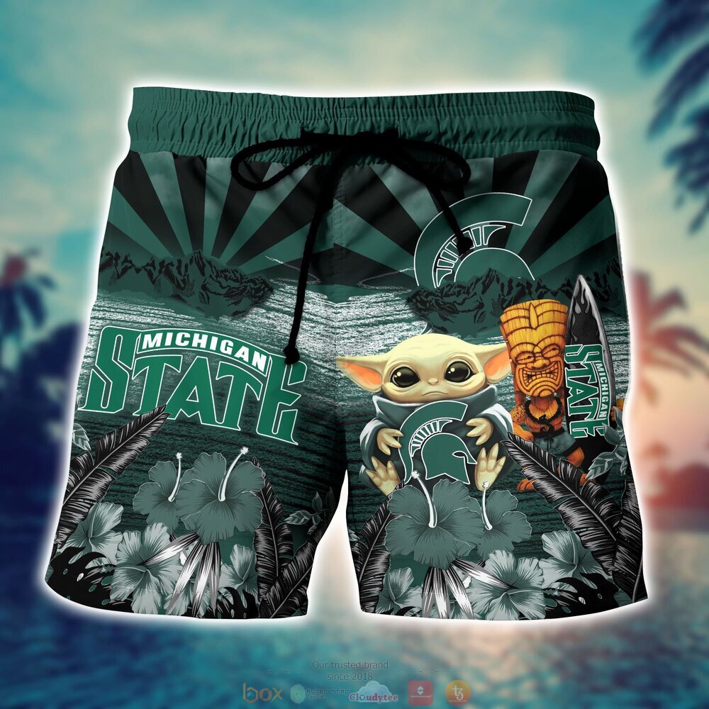 Michigan State Spartans Baby Yoda NCAA Hawaiian Shirt, Shorts 4 Michigan State Spartans NCAA Baby Yoda Hawaiian Shirt Shorts 1 2 3