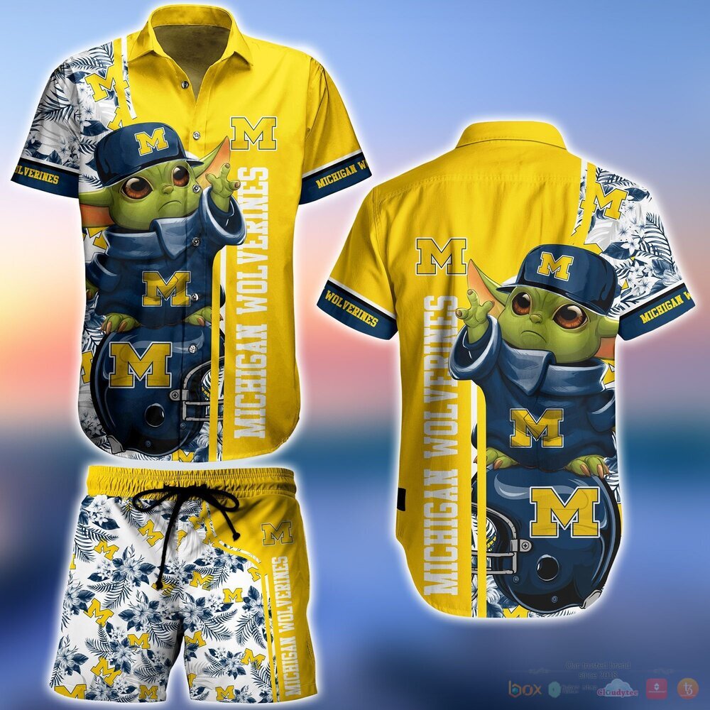 Michigan Wolverines Baby Yoda NCAA Hawaiian Shirt and Shorts 10 Michigan Wolverines NCAA Baby Yoda Hawaiian Shirt and Shorts