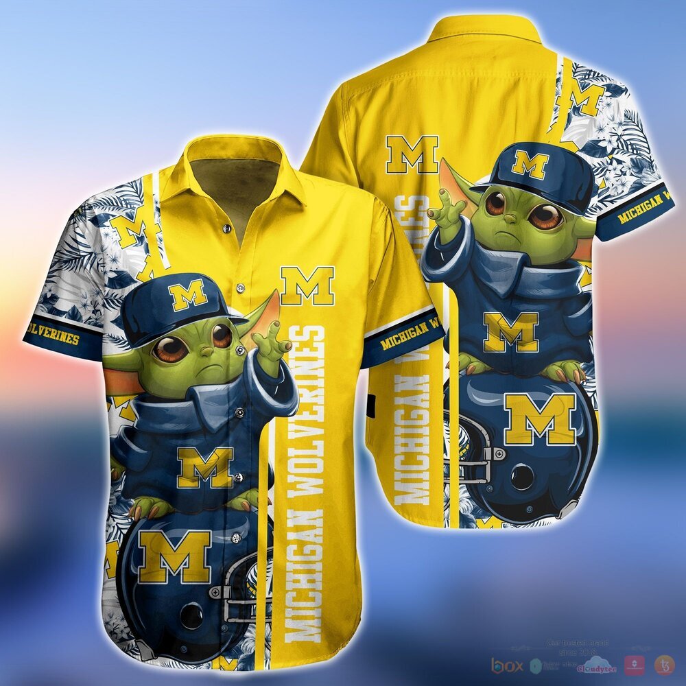 Michigan Wolverines Baby Yoda NCAA Hawaiian Shirt and Shorts 2 Michigan Wolverines NCAA Baby Yoda Hawaiian Shirt and Shorts 1