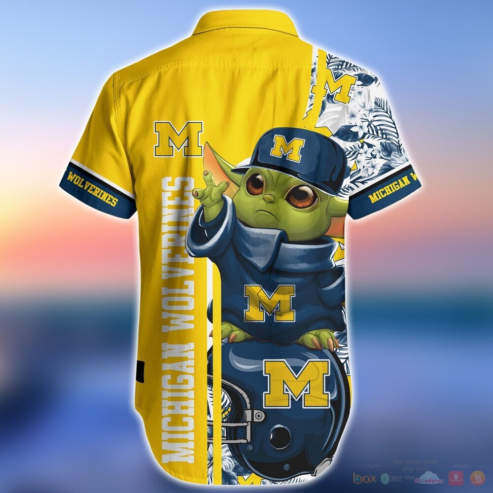Michigan Wolverines Baby Yoda NCAA Hawaiian Shirt and Shorts 4 Michigan Wolverines NCAA Baby Yoda Hawaiian Shirt and Shorts 1 2 3