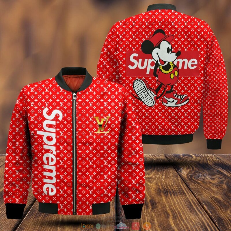 Mickey mouse Supreme Louis Vuitton red pattern 3d bomber jacket • Kybershop