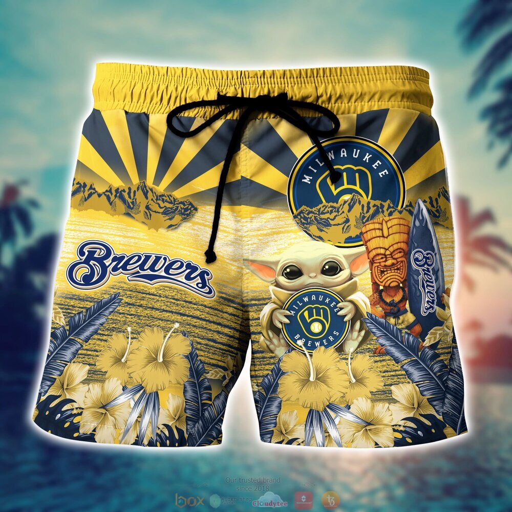 Milwaukee Brewers Baby Yoda MLB Hawaiian Shirt, Shorts 4 Milwaukee Brewers MLB Baby Yoda Hawaiian Shirt Shorts 1 2 3