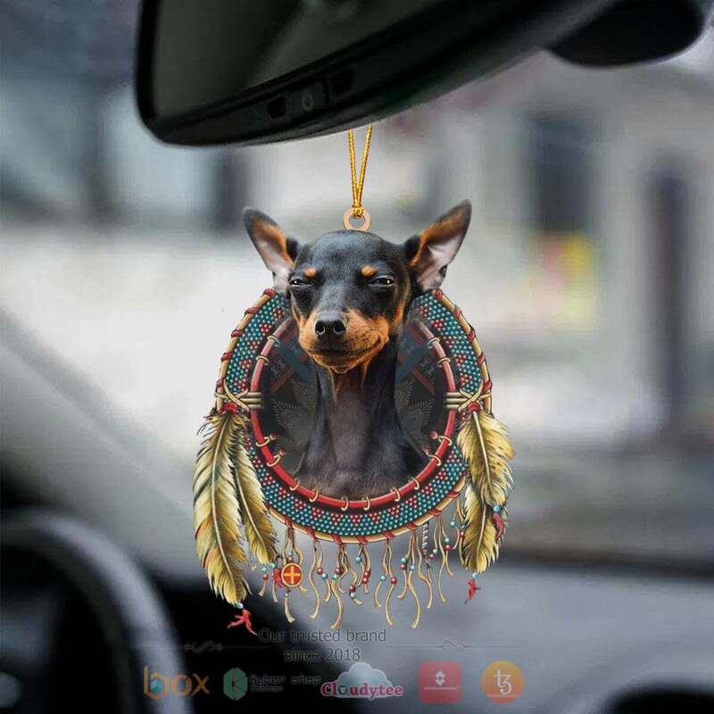 Miniature Pinscher In Dreamcatcher Car Ornament
