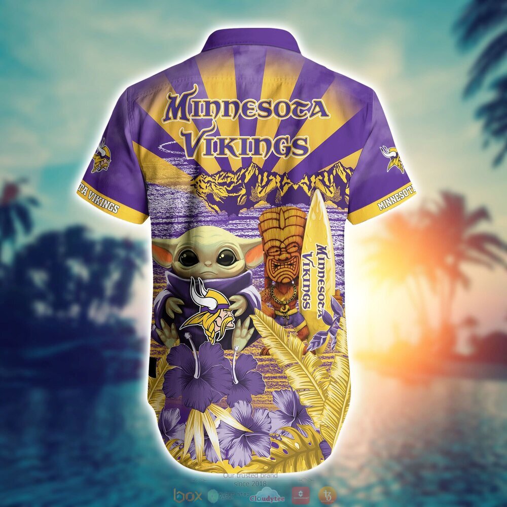 Minnesota Vikings Baby Yoda NFL Hawaiian Shirt, Shorts 3 Minnesota Vikings NFL Baby Yoda Hawaiian Shirt Shorts 1 2