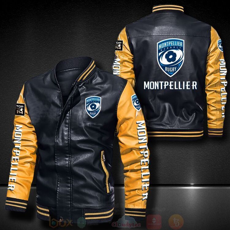BEST Montpellier Herault Rugby 2D Leather Bomber Jacket 6 Montpellier Herault Rugby Bomber Leather Jacket 1 2 3 4 5