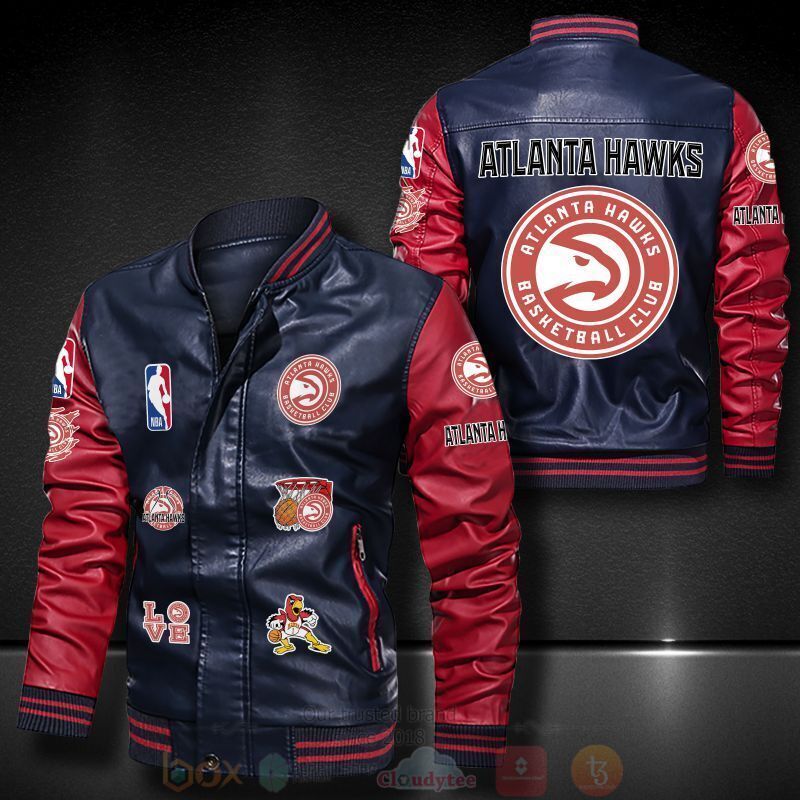 BEST NBA Atlanta Hawks 2D Leather Bomber Jacket 4 NBA Atlanta Hawks Bomber Leather Jacket 1 2 3