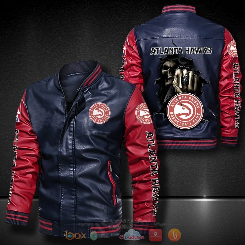 NBA Atlanta Hawks Death God Bomber leather jacket 4 NBA Atlanta Hawks Death God Bomber leather jacket 1 2 3