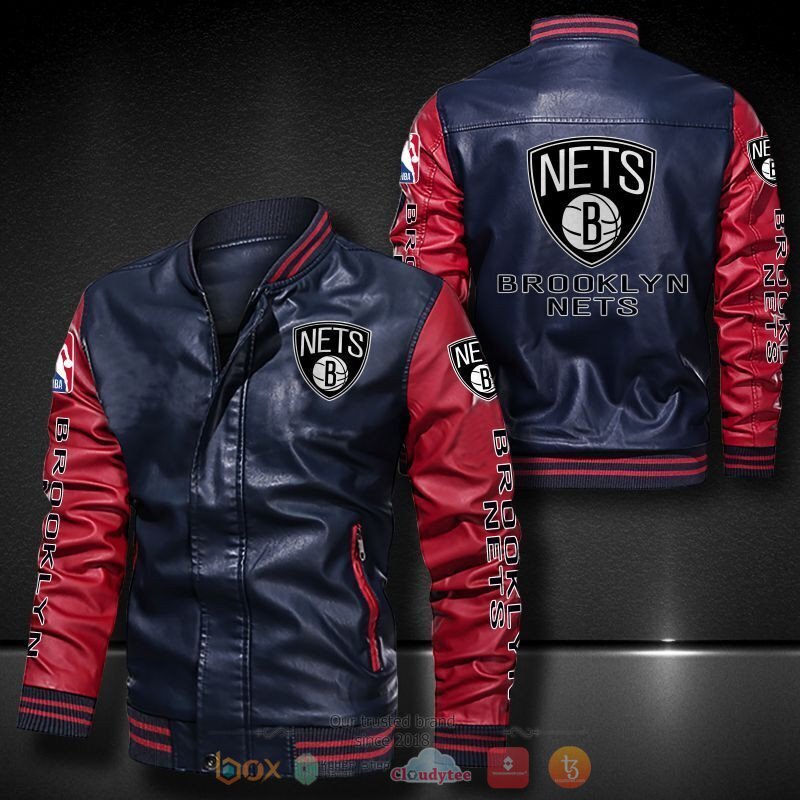 NBA Brooklyn Nets Bomber leather jacket 4 NBA Brooklyn Nets Bomber leather jacket 1 2 3