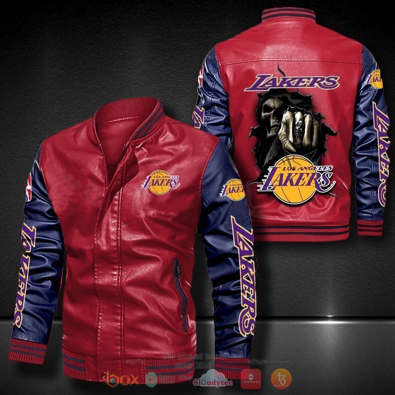 NBA Los Angeles Lakers Bomber leather jacket 5 NBA Los Angeles Lakers Bomber leather jacket 1 2 3 4