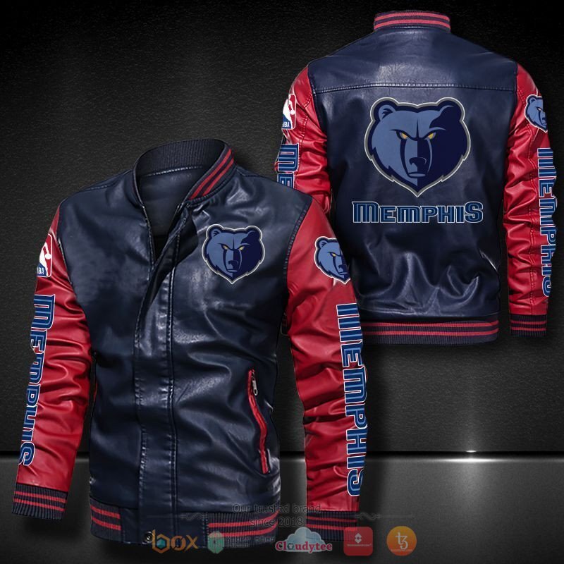 NBA Memphis Grizzlies Bomber leather jacket 4 NBA Memphis Grizzlies Bomber leather jacket 1 2 3