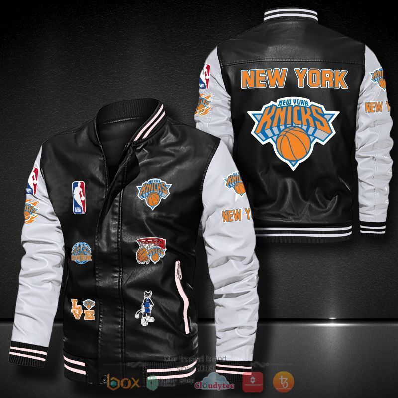 NBA New York Knicks logo team Bomber leather jacket