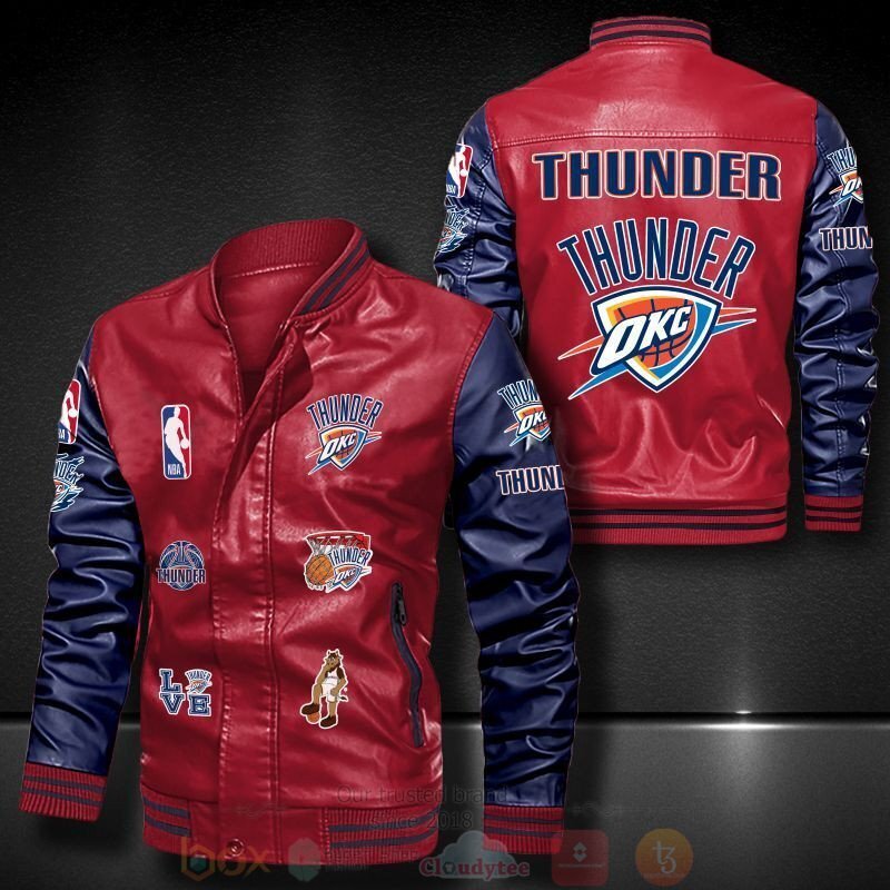 BEST NBA Oklahoma City Thunder 2D Leather Bomber Jacket 5 NBA Oklahoma City Thunder Bomber Leather Jacket 1 2 3 4