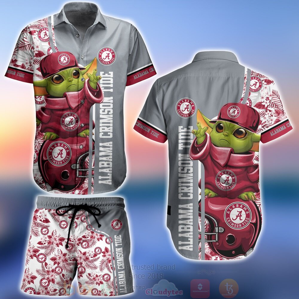 BEST NCAA Alabama Crimson Tide Baby Yoda Aloha Shirt, Short 11 NCAA Alabama Crimson Tide Baby Yoda Hawaiian Shirt Short