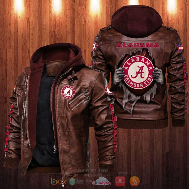 NCAA Alabama Crimson Tide Leather Jacket 2 NCAA Alabama Crimson Tide Leather Jacket 1