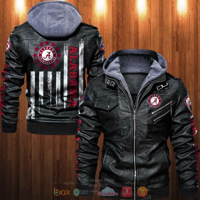 NCAA Alabama Crimson Tide thin line flag Leather Jacket