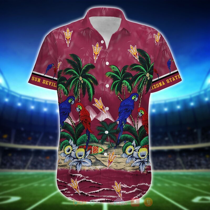 NCAA Arizona State Sun Devils Parrot Hawaiian Shirt Short 1 2 3