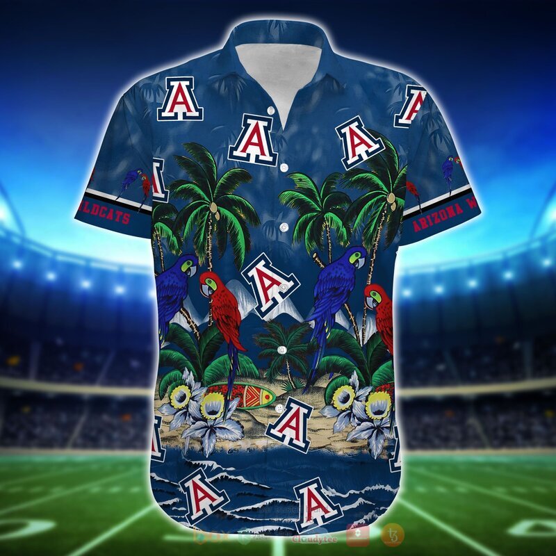 NCAA Arizona Wildcats Parrot Hawaiian Shirt, Short 4 NCAA Arizona Wildcats Parrot Hawaiian Shirt Short 1 2 3