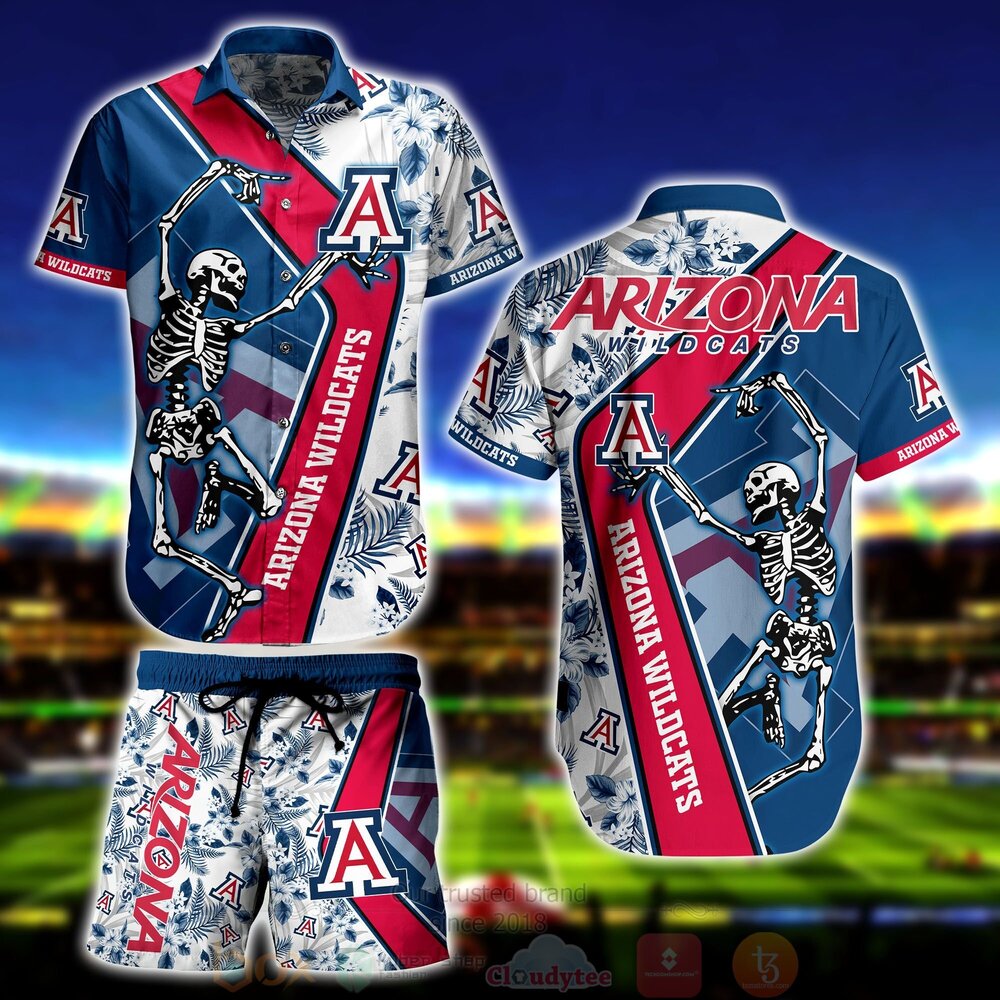 NCAA Arizona Wildcats Skeleton Hawaiian Shirt Short