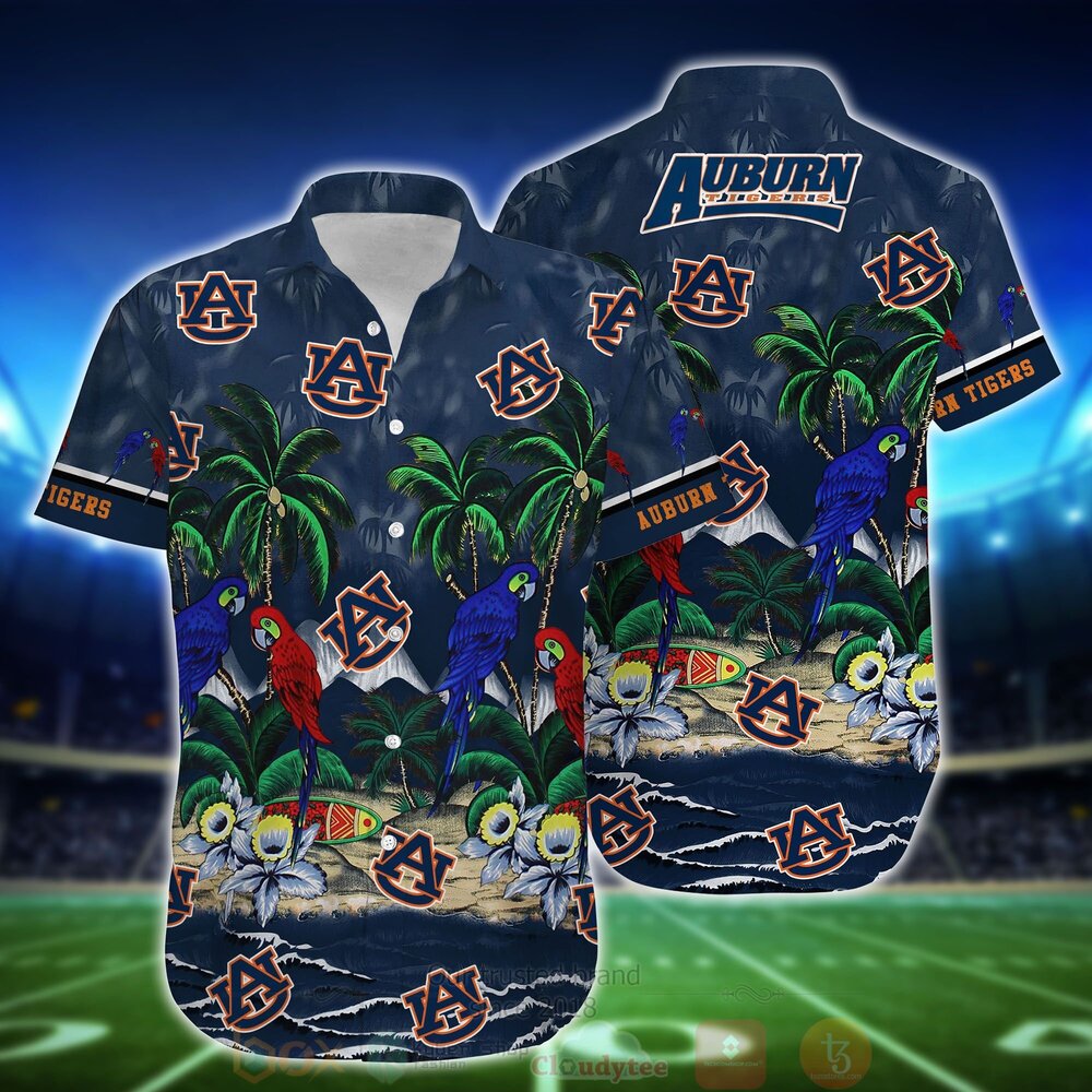 BEST NCAA Auburn Tigers Tropical Sea And Parrots Aloha Shirt, Short 2 NCAA Auburn Tigers Tropical Sea And Parrots Hawaiian Shirt Short 1