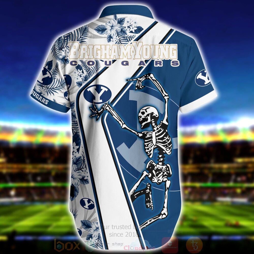 BEST NCAA BYU Cougars Skeleton Aloha Shirt, Short 3 NCAA BYU Cougars Skeleton Hawaiian Shirt Short 1 2 3