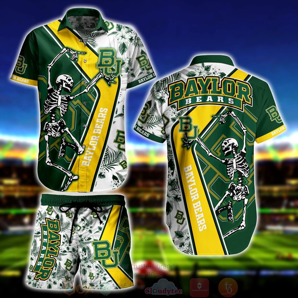 BEST NCAA Baylor Bears Skeleton Aloha Shirt, Short 1 NCAA Baylor Bears Skeleton Hawaiian Shirt Short