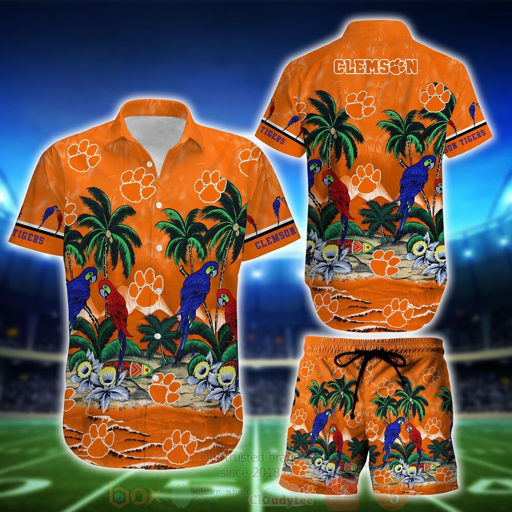 NCAA Clemson Tigers Tropical Sea And Parrots Hawaiian Shirt Short