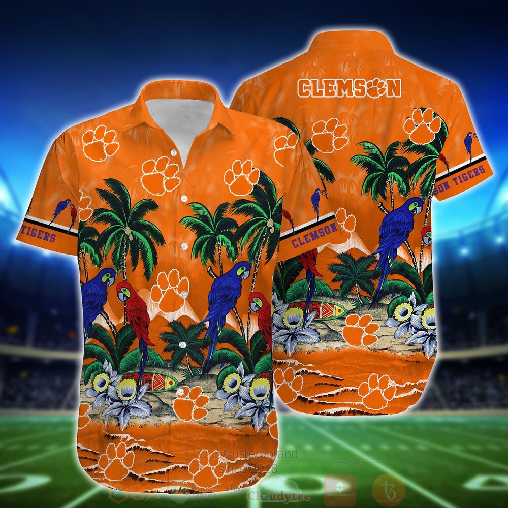 BEST NCAA Clemson Tigers Tropical Sea And Parrots Aloha Shirt, Short 2 NCAA Clemson Tigers Tropical Sea And Parrots Hawaiian Shirt Short 1