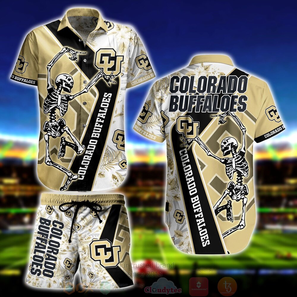 BEST NCAA Colorado Buffaloes Skeleton Aloha Shirt, Short 8 NCAA Colorado Buffaloes Skeleton Hawaiian Shirt Short