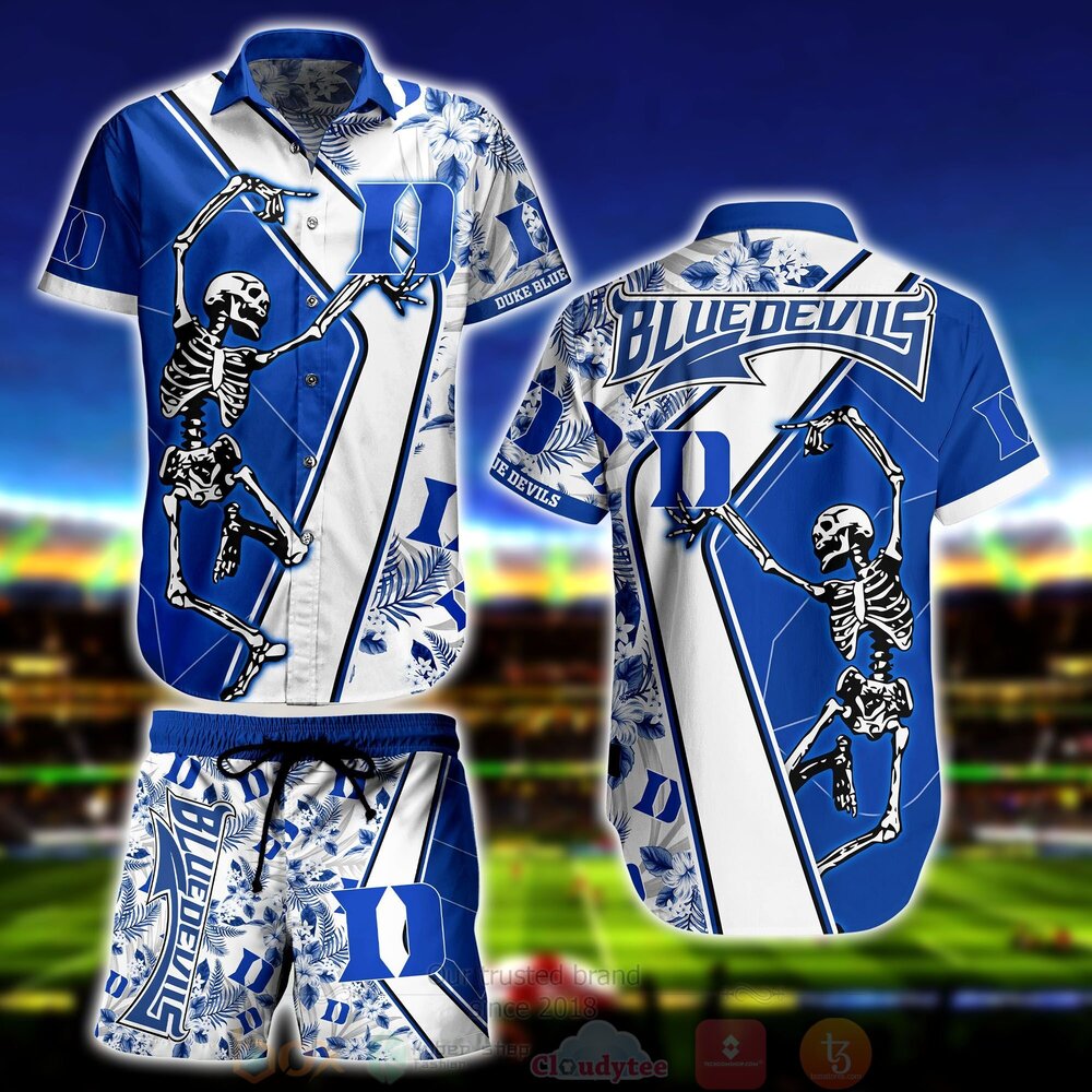 BEST NCAA Duke Blue Devils Skeleton Aloha Shirt, Short 8 NCAA Duke Blue Devils Skeleton Hawaiian Shirt Short