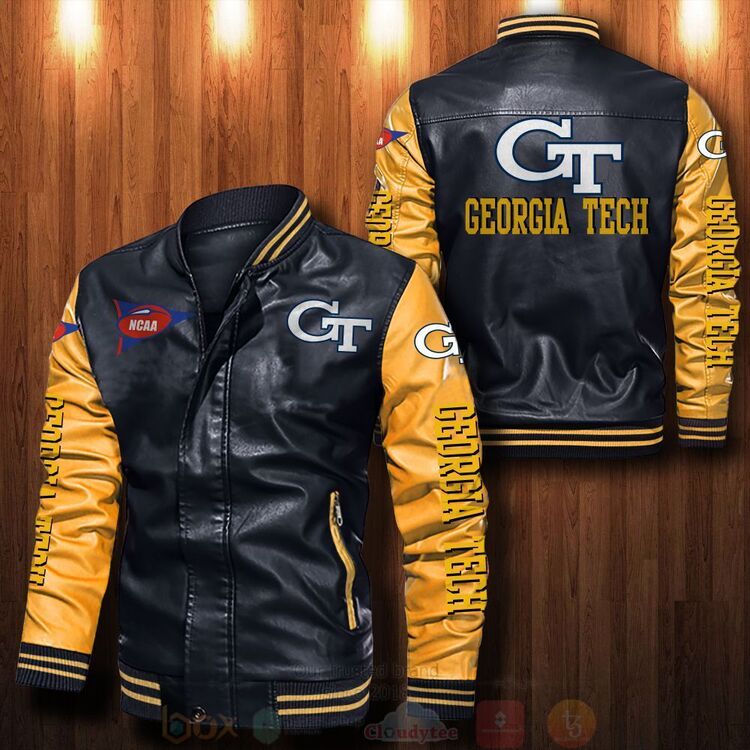 BEST NCAA Georgia Tech Yellow Jackets 2D Leather Bomber Jacket 4 NCAA Georgia Tech Yellow Jackets Bomber Leather Jacket 1 2 3