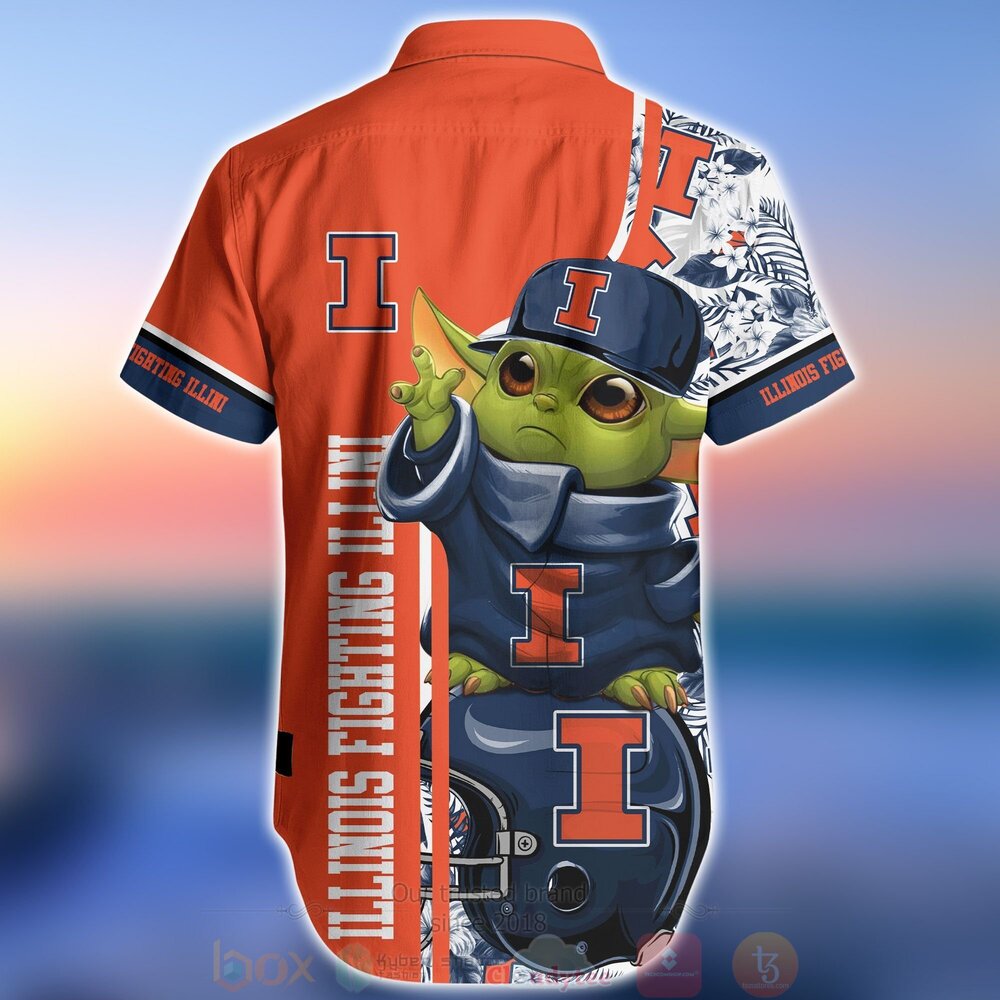 NCAA Illinois Fighting Illini Baby Yoda Hawaiian Shirt Short 1 2 3 4