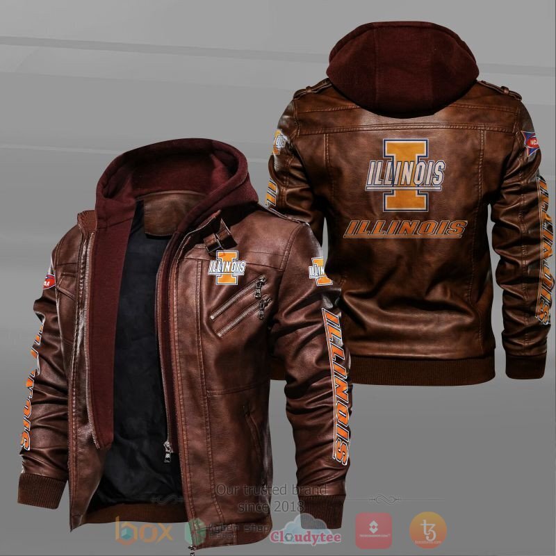 NEW Illinois Fighting Illini Leather Jacket 2 NCAA Illinois Fighting Illini Leather Jacket 1
