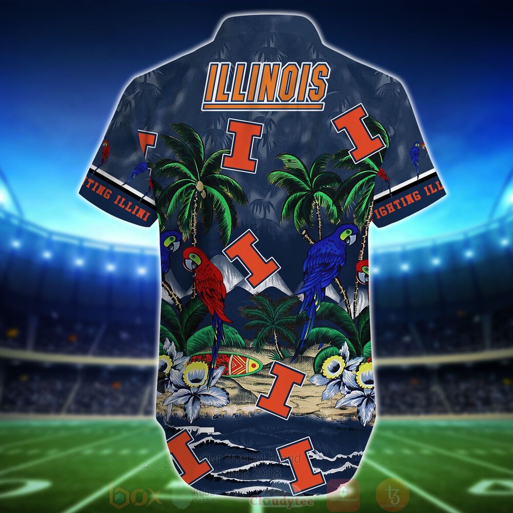 NCAA Illinois Fighting Illini Tropical Sea And Parrots Hawaiian Shirt Short 1 2 3