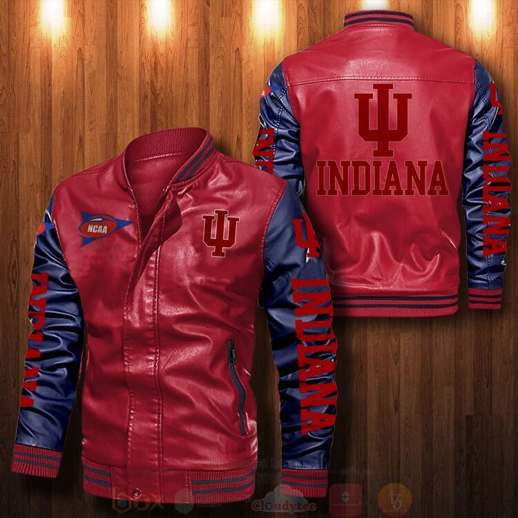 BEST NCAA Indiana Hoosiers 2D Leather Bomber Jacket 5 NCAA Indiana Hoosiers Bomber Leather Jacket 1 2 3 4