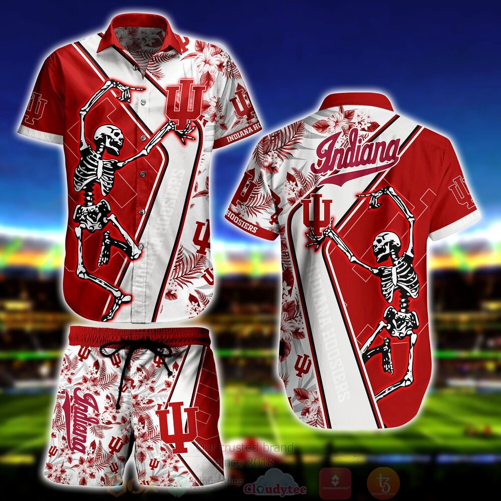 NCAA Indiana Hoosiers Skeleton Hawaiian Shirt Short