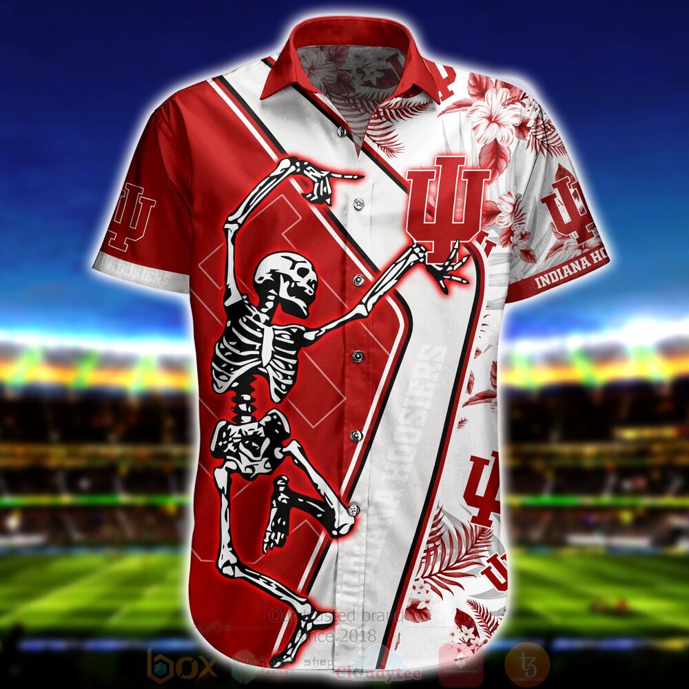BEST NCAA Indiana Hoosiers Skeleton Aloha Shirt, Short 2 NCAA Indiana Hoosiers Skeleton Hawaiian Shirt Short 1 2